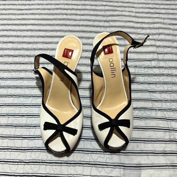 BALLIN open toe white and black with ribbons heel size Euro 37.5 US size 7.5 - Picture 2 of 16